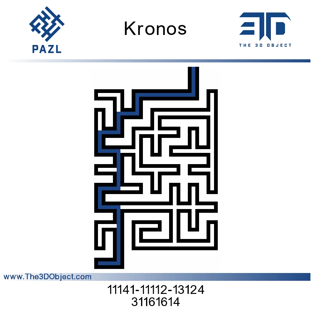 Labyrinth-Lösungsdiagramm der PAZL Box Kronos – blau markierter Lösungspfad durch das Labyrinth