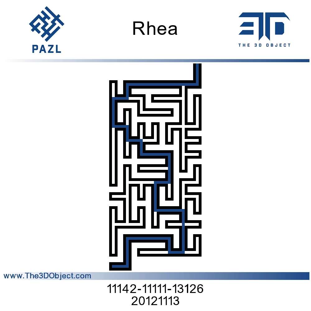 Labyrinth-Lösungsdiagramm der PAZL Box Rhea – blau markierter Lösungspfad durch das Labyrinth
