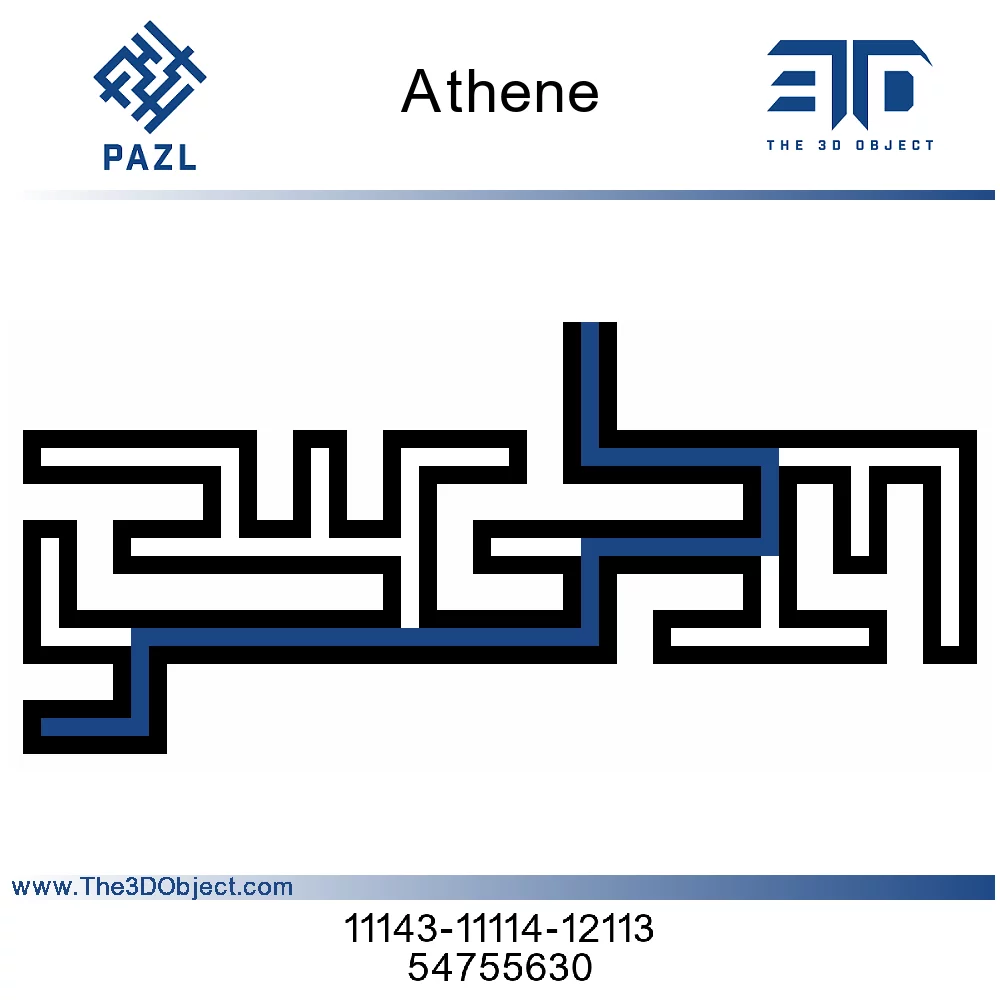 Labyrinth-Lösungsdiagramm der PAZL Box Athene – blau markierter Lösungspfad durch das Labyrinth
